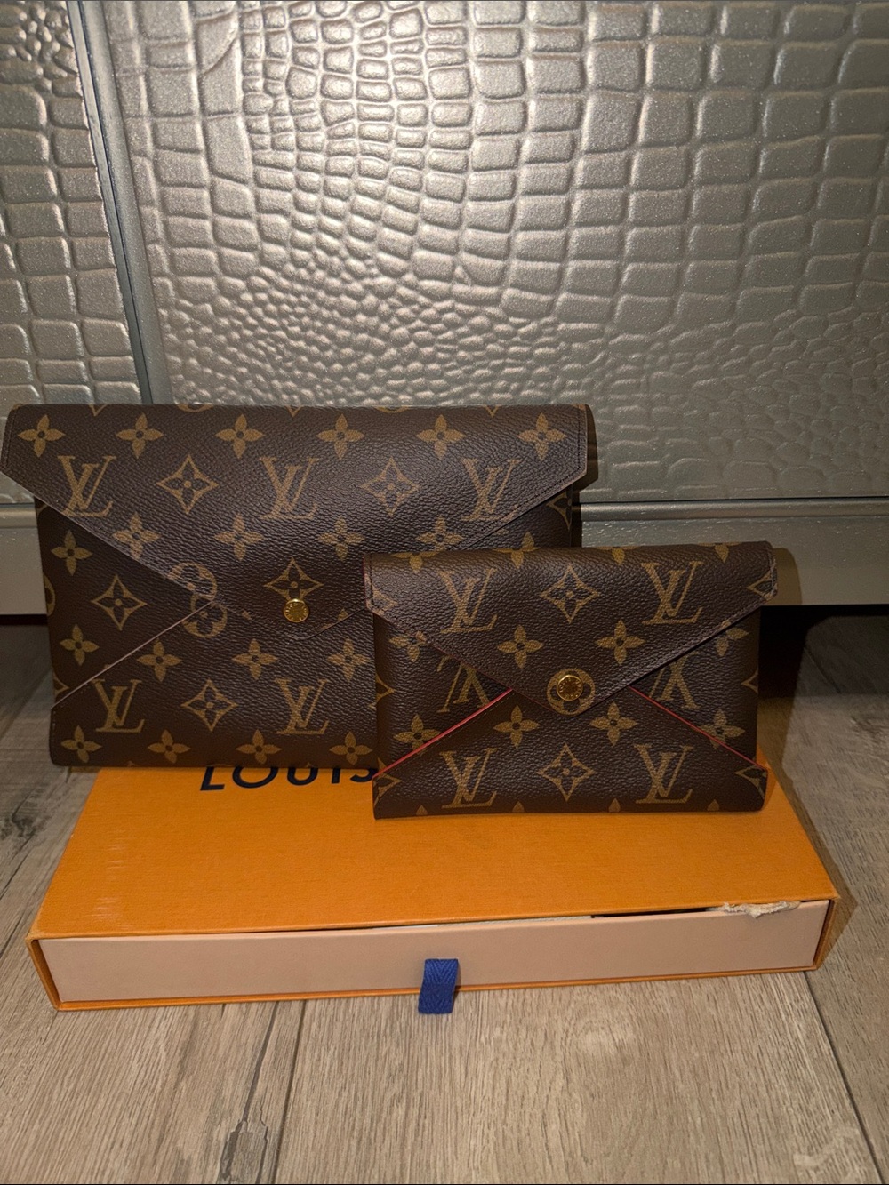 Louis Vuitton Brown Monogram Envelope Pouch Set with Gold-Tone Hardware